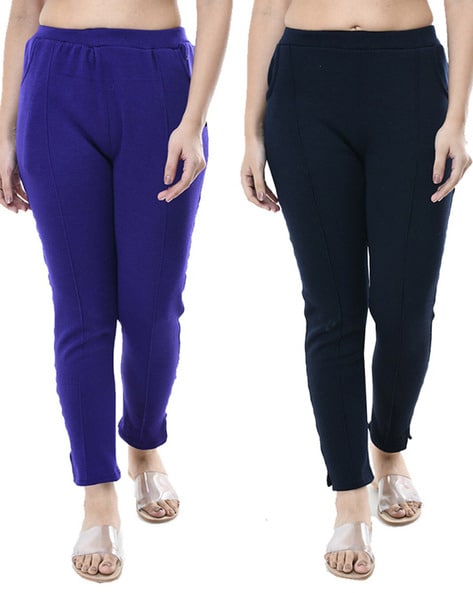 Buy Blue & Black Trousers & Pants for Women by INDIWEAVES Online