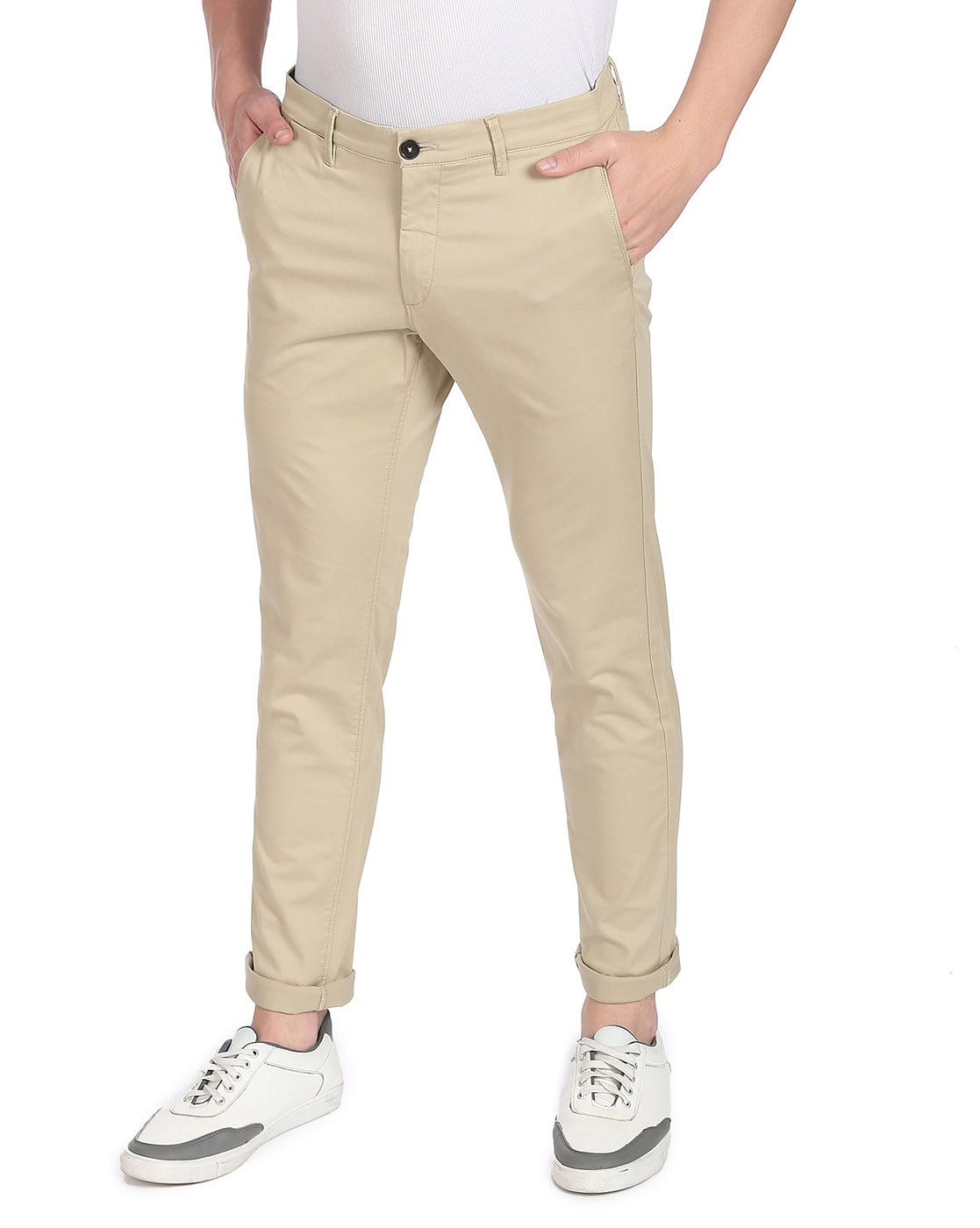 Buy US Polo Association Mens Slim Fit Casual Trousers USTR7007Khaki28  at Amazonin
