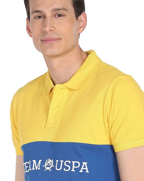 Colourblock Polo T-Shirt with Brand Print