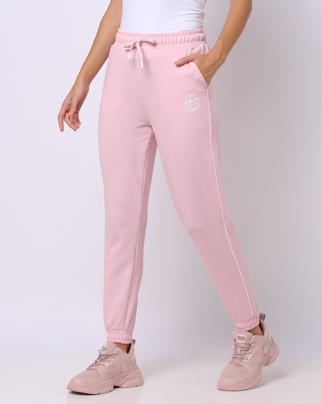 Buy Flying Machine Women Light Pink Elasticized Waist Solid Track Pants   NNNOWcom