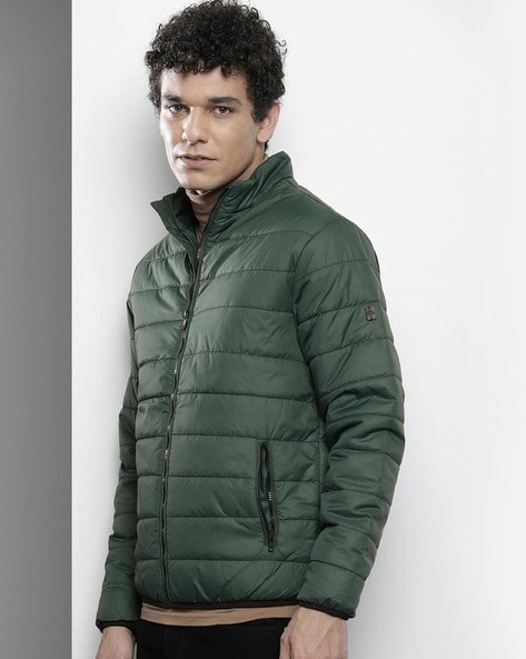Men's Green Inflatable Leather Puffer Jacket - Urban Fashion Studio