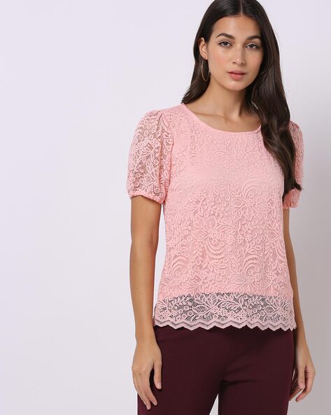 Lace Top with Puff Sleeves