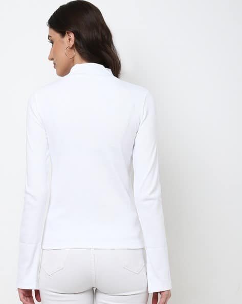 Slim Fit White Mock Neck Sweatshirt Offwhite Wool-Cashmere Turtle
