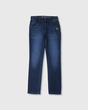 Mid-Wash Flat-Front Jeans