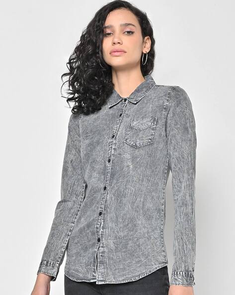 Buy online Grey Denim Shirt from western wear for Women by Mode Fashion  House for ₹899 at 10% off | 2024 Limeroad.com