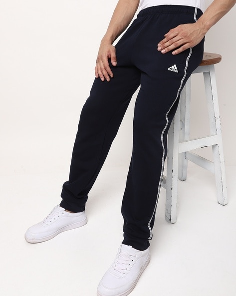 Adidas Sweatpants Mens L Navy Blue Polyester White 3 Stripes Relaxed Fit |  eBay