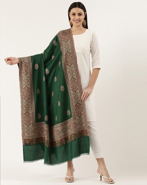 Paisley-Woven Shawl with Frayed Hem Price in India