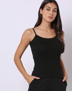 102 INR - Black Camisole for Women – Solid Cotton Slips for Ladies