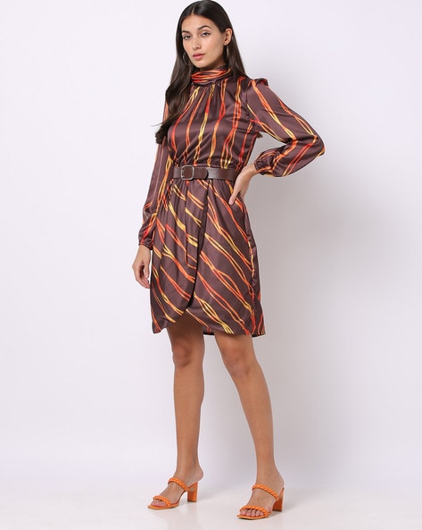 Striped Slim Fit Wrap Dress