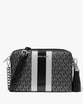 Buy Michael Kors Jet Set Ginny Metallic Logo Stripe Crossbody Bag | Black  Color Women | AJIO LUXE