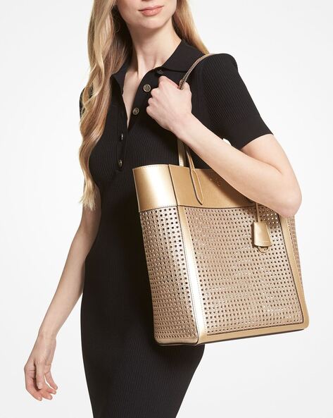 Buy Michael Kors Sinclair Large Perforated Metallic Leather Tote Bag, Gold  Color Women