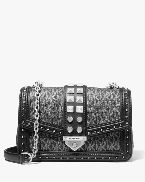Buy Michael Kors Soho Large Studded Metallic Logo Shoulder Bag | Black  Color Women | AJIO LUXE