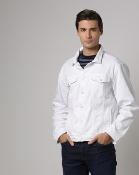 Denim jacket with white hoodie outlet