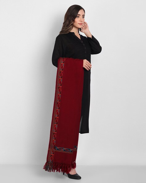 Stylish Shawl with Border and Tassels Price in India