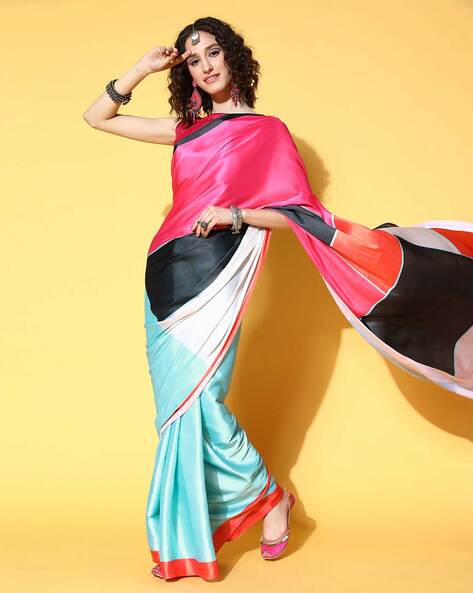 Half Plain and Half Printed Saree