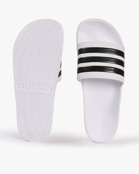 Adidas slides white outlet with black stripes