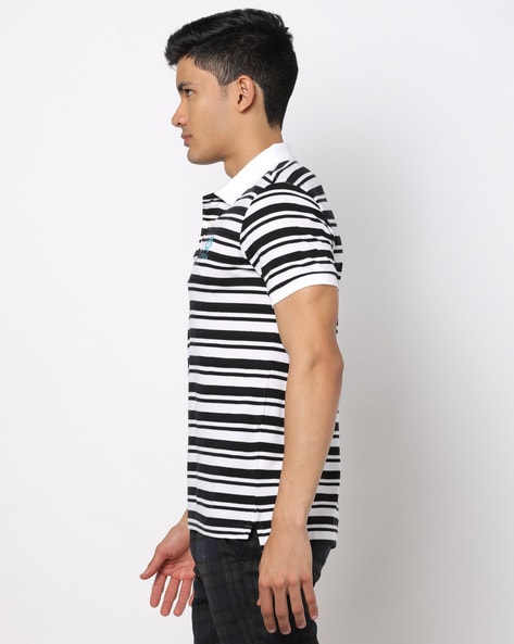 Black and white shop striped polo t shirt