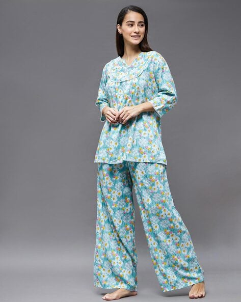 Buy Womens Micro Modal Cotton Relaxed Fit Printed Pyjama with Lace Trim on  Pockets  Infinity Blue RX09  Jockey India