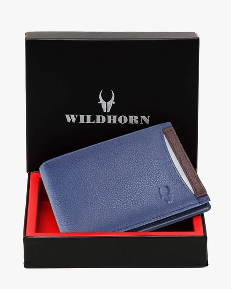 WILDHORN Genuine Leather Bi-Fold Wallet For Men (Blue, OS)