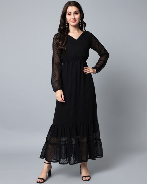 Long Koti Cut full sleeve Ladies dress in all over embroidery