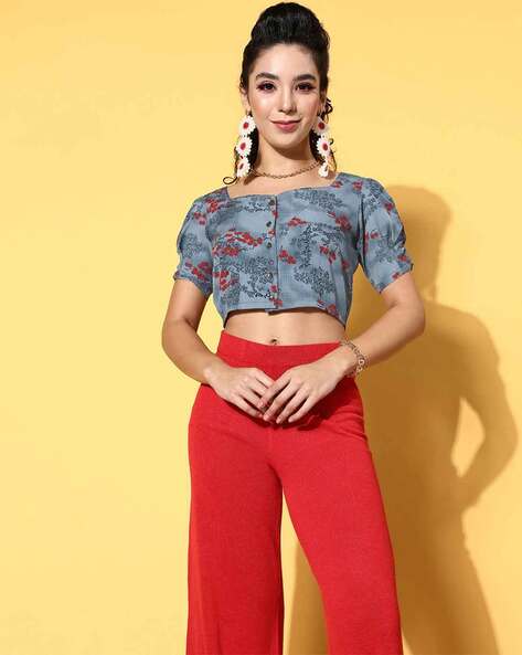 Floral Print Square-Neck Top