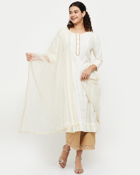 Semi-Sheer Dupatta with Embroidered Motifs Price in India