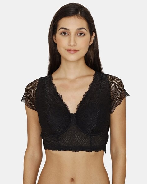 Zivame All That Lace Push Up Wired Low Coverage Strapless Bra-Black