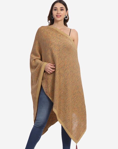 Chevron Woven Poncho with One-Shoulder Sleeves Price in India