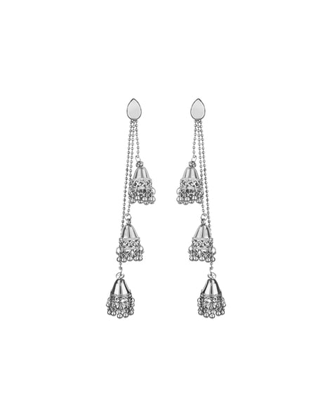 Three Layer Oxidized Silver Jhumka Earring | FashionCrab.com