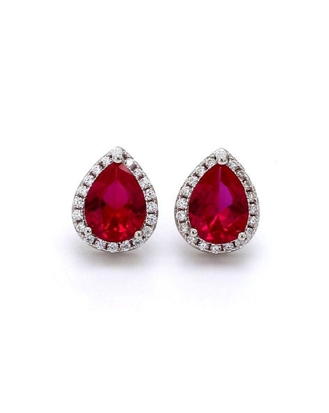 Ruby and American Diamond Stud Earrings in Sterling Silver