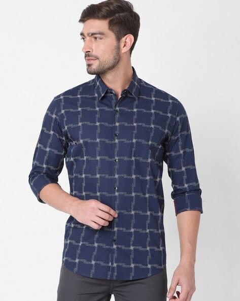 Checked Slim Fit Shirt with Patch Pocket