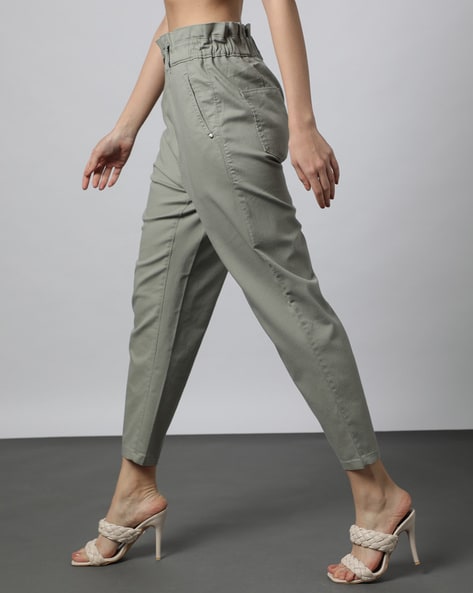 Green Paperbag Trousers  New Look