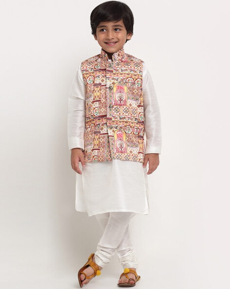 Readymade White Kurta Pyjama With Pink Jacket