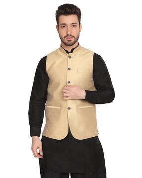 tahvo Slim Fit Nehru Jacket with Welt Pockets-picture-12
