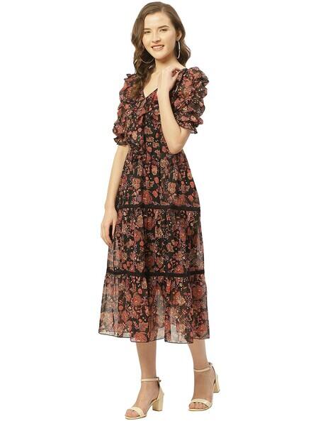 black floral fit and flare dress