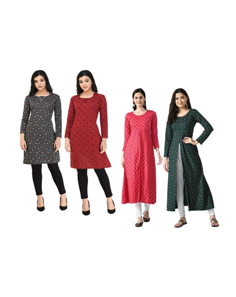 Cherry blue printed 3/4th sleeve cotton straight cut kurti features unique  motifs