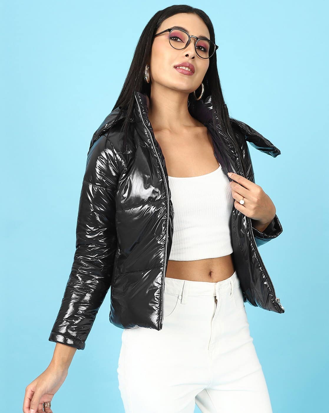 Black Shiny Puffer Womens Black Vinyl Puffer Jacket Shiny Puffer