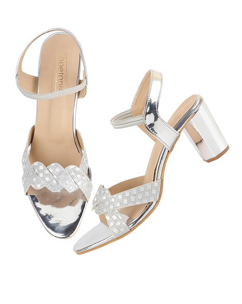 Silver block best sale heel shoes