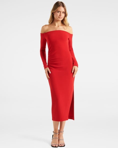 Forever New Curve Ever New Curve Shirred Midi Dress In Rust In Red |  ModeSens