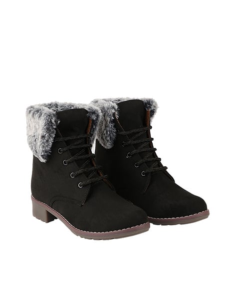 HOT Ankle Boots Black Lace Up Winter Boots Lace-Up Boots With