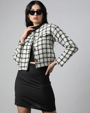 Checked tweed blazer clearance womens