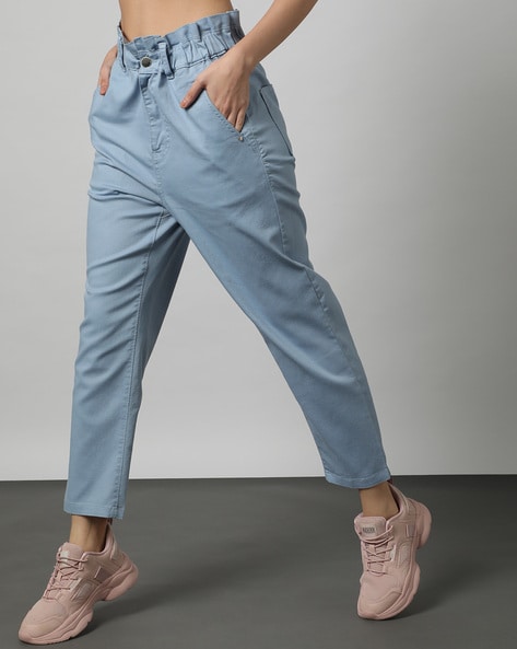 Petite Light Blue Straight Leg Paperbag Jeans | New Look
