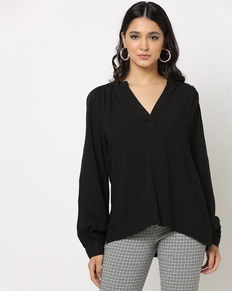 V Neck Top with Cuffed Sleeves