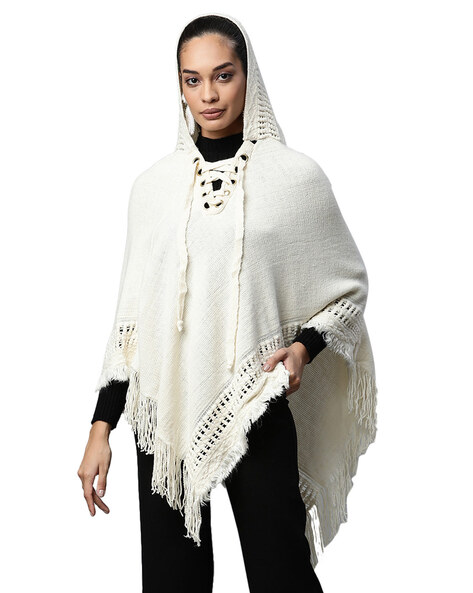 Hooded Lace-Up Asymmetric Poncho Price in India