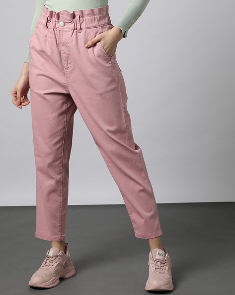 CLOUD PINK DARTED JEANS WITH TIE UP BELT