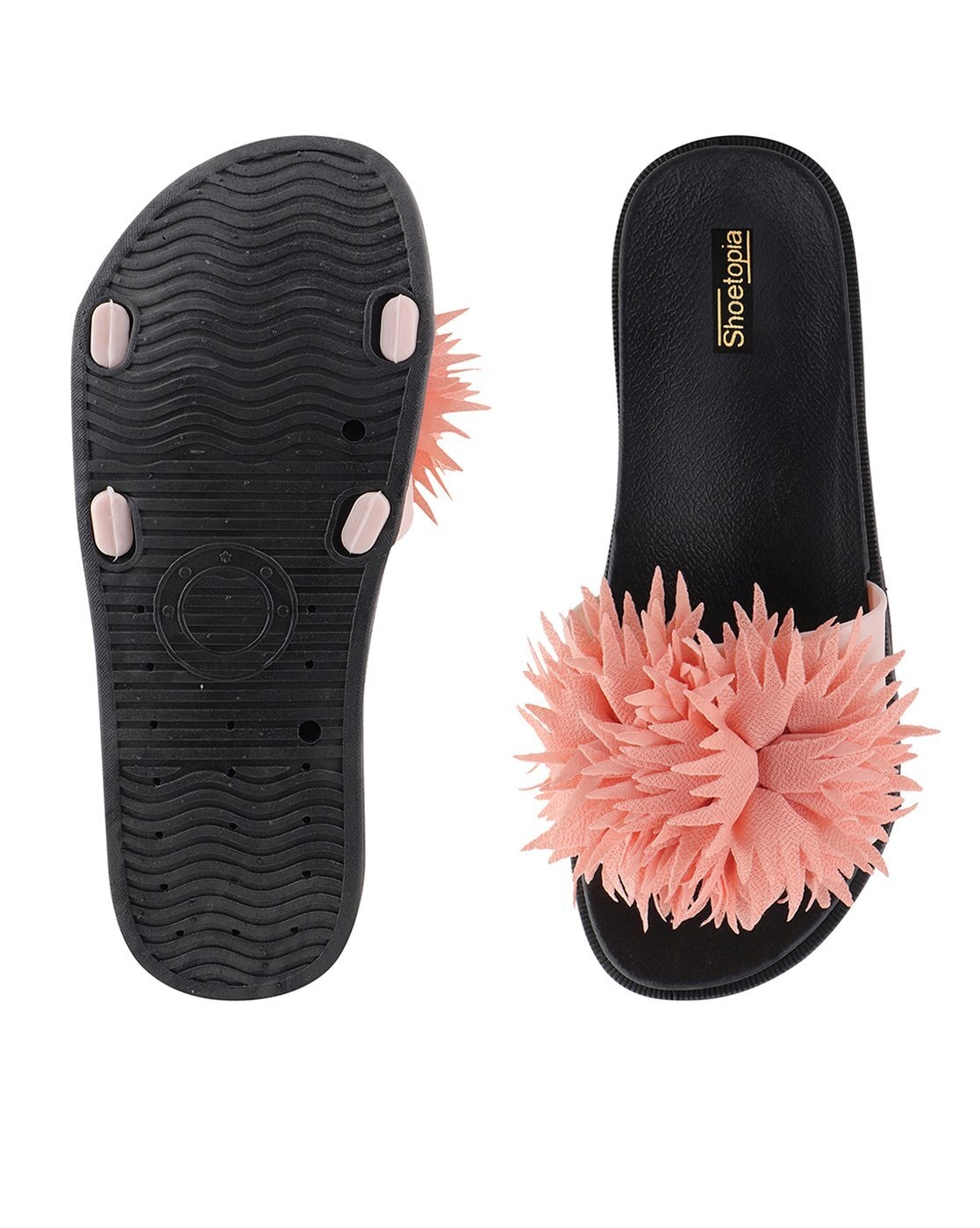 Shoes Girls Shoes Slippers Liya's slippers with rubber sole #685 Pink flower in reddish brown 