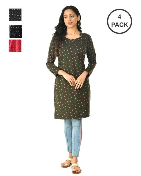 Buy Pistaa - Black Cotton Women's Straight Kurti ( Pack of 1 ) Online at  Best Price in India - Snapdeal