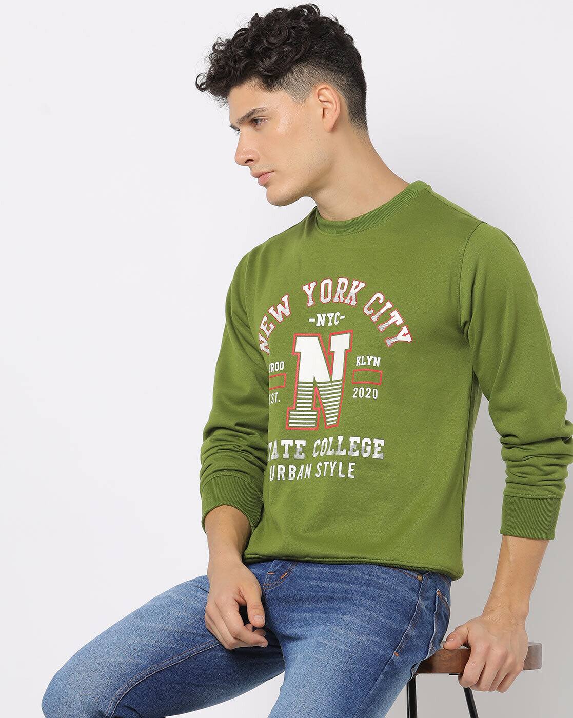 Long Sleeve T Myntra T Shirt Mens Buy Green Sweatshirt Hoodies For