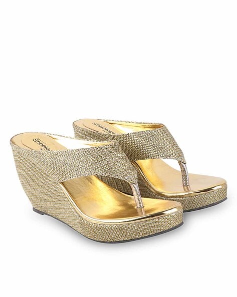 Shoetopia Gold-toned Embellished Party Wedge Sandals: Buy Shoetopia Gold-toned  Embellished Party Wedge Sandals Online at Best Price in India