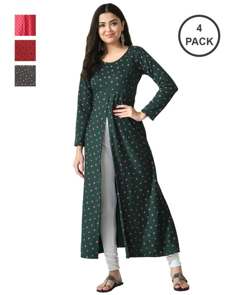Designer Slit kurti with Pant In Dark Green Color